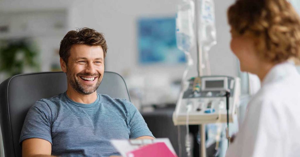 A man getting addiction treatment in Asheville, NC with NAD+ Therapy at Hydrate Medical.